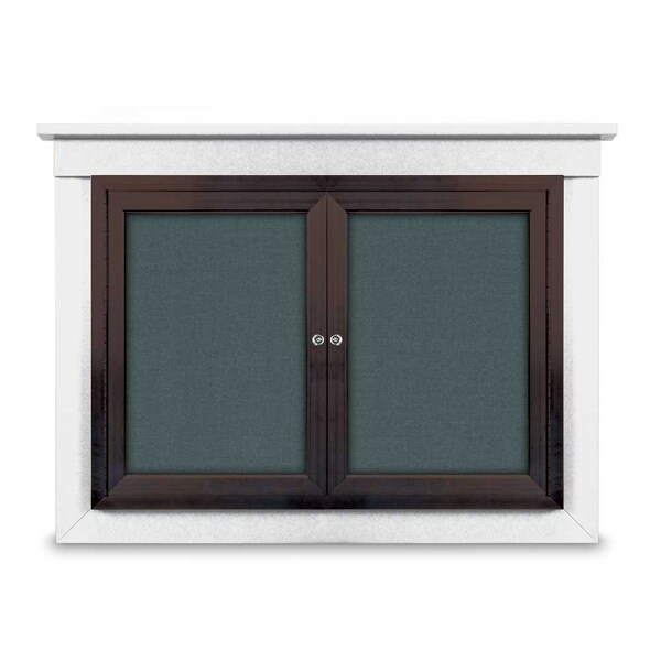 60"x36" 2-Door Enclosed Letterboard, Header, Blue Felt/Lt Oak